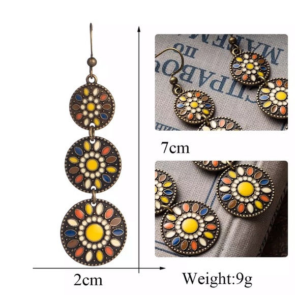 Multi Color Boho Round Stone Water Drop Earrings - Picture 4 of 4